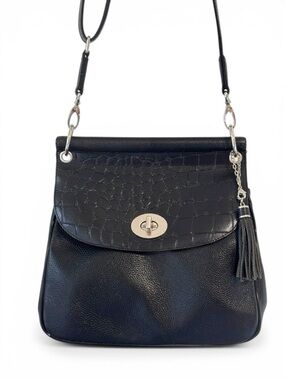 Gun Tote’n Mamas Croc Bag Conceal Carry Black Leather Shoulder Tassel Accent
